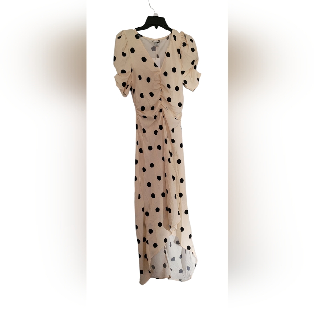 White and Black Puff Sleeve V-Neck Midi Sundress